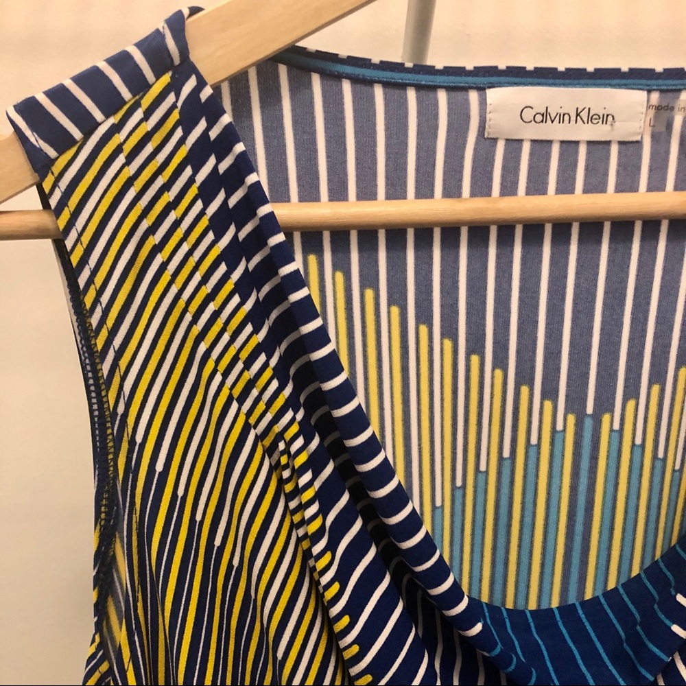 Calvin Klein Navy, Yellow & White Striped Tank Top